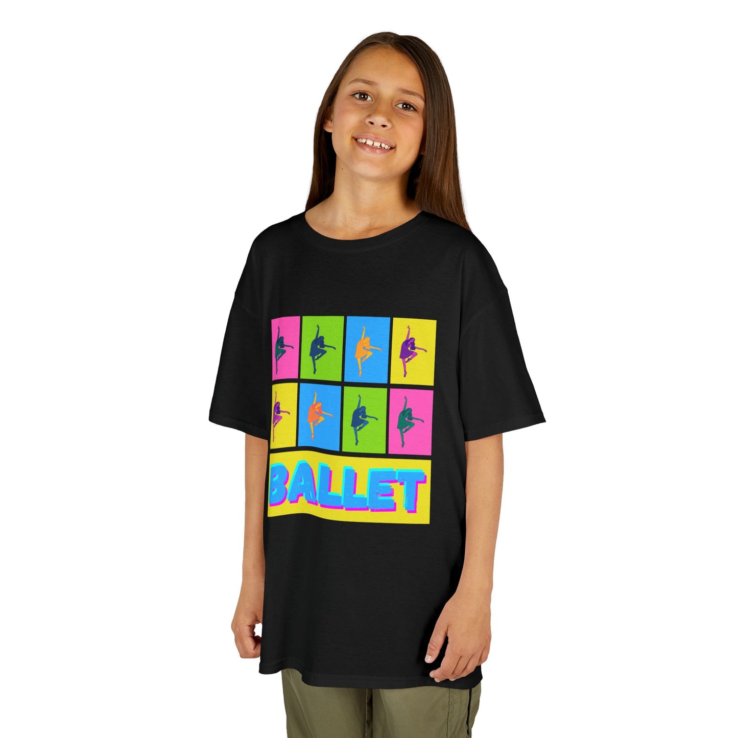 "Ballet" Youth Short Sleeve T-Shirt – Pop Art Inspired Design with Ballet Dancer Graphics – Dance Apparel for Kids