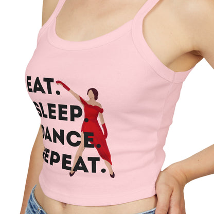 "Eat, Sleep, Dance, Repeat" Women’s Spaghetti Strap Tank Top – Bold Dancer Graphic | Motivational Dance Tank for Rehearsals, Classes & Everyday Wear