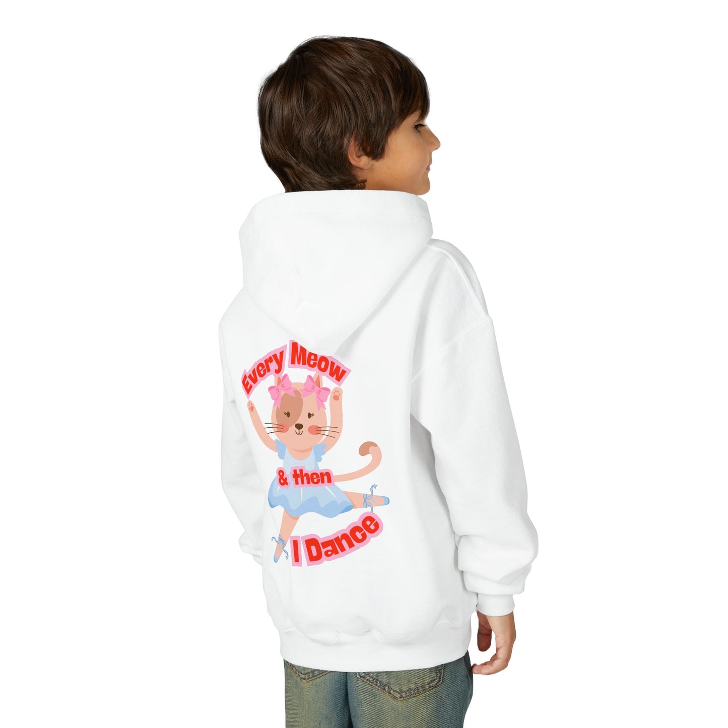 “Every Meow & Then I Dance” Adorable Dancing Cat Graphic | Cute Cat Dance Hoodie for Kids & Young Ballet Enthusiasts - Unisex Youth Hoodie