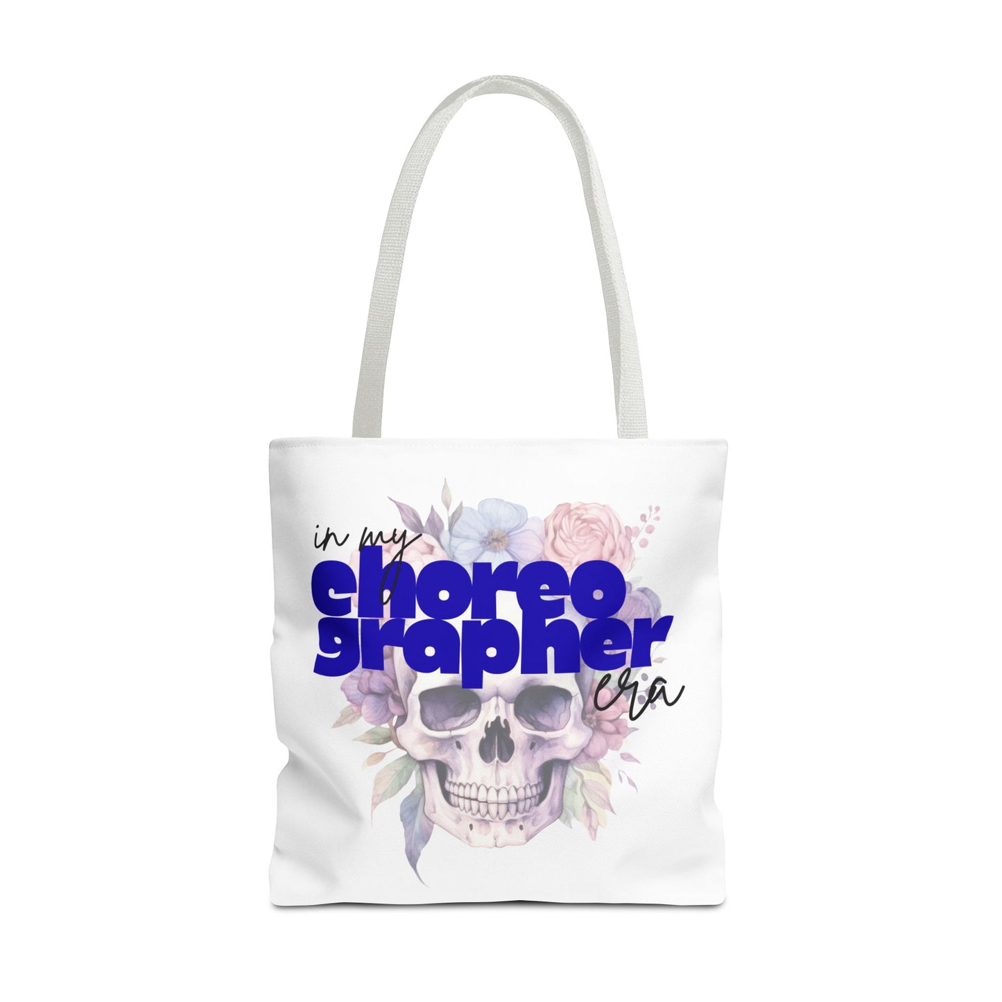 In My Choreographer Era Tote Bag with Colored Handles – Pastel Floral Skull Dance-Inspired Carryall
