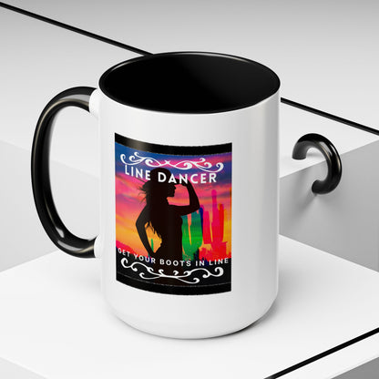 "Line Dancer" Accent Coffee Mug – Cute Cowgirl Graphic Ceramic Mug for Country Dance Lovers