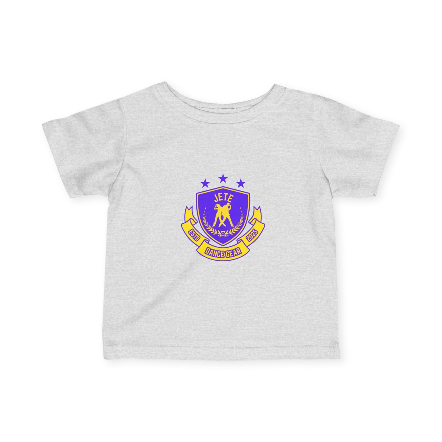 "Jeté Dance Gear" Infant Dance T-Shirt – Collegiate-Inspired Dancer Graphic Short Sleeve Tee for Babies