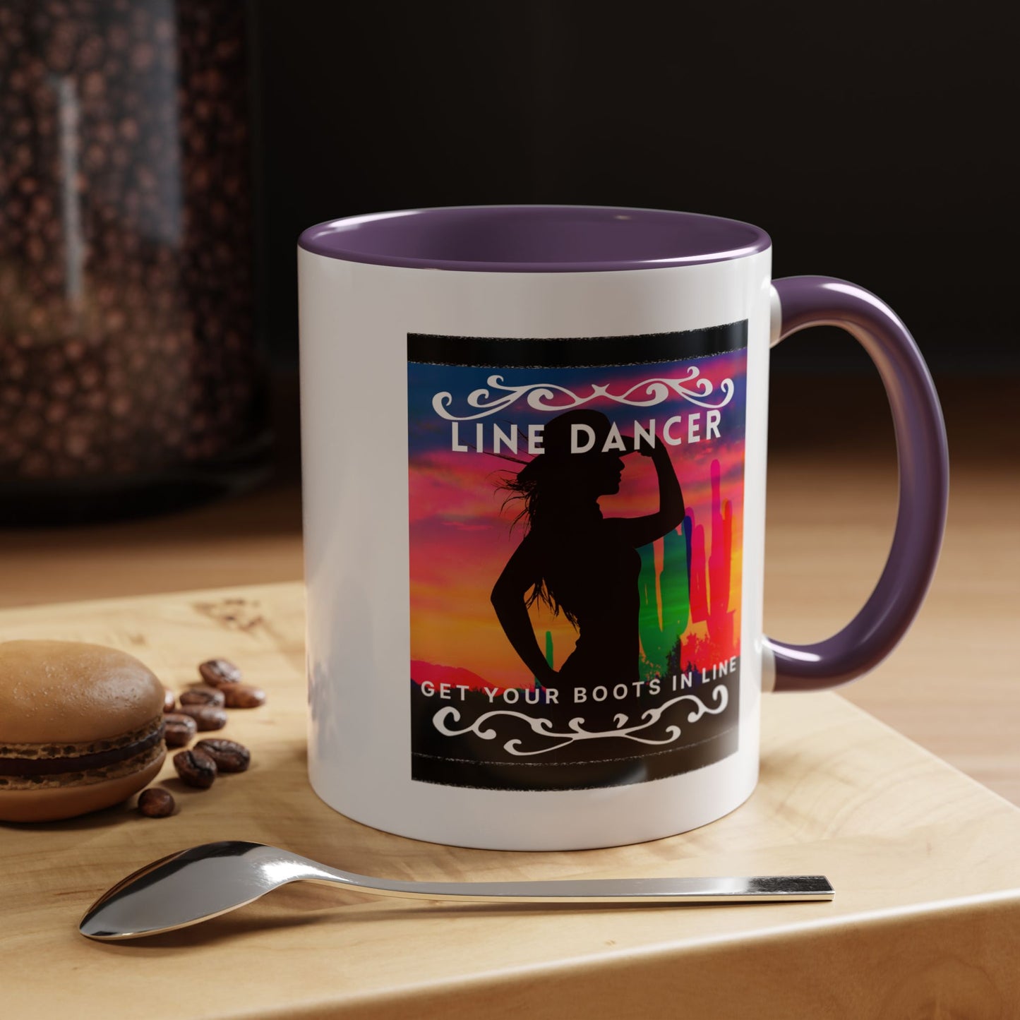 "Line Dancer" Accent Coffee Mug – Cute Cowgirl Graphic Ceramic Mug for Country Dance Lovers