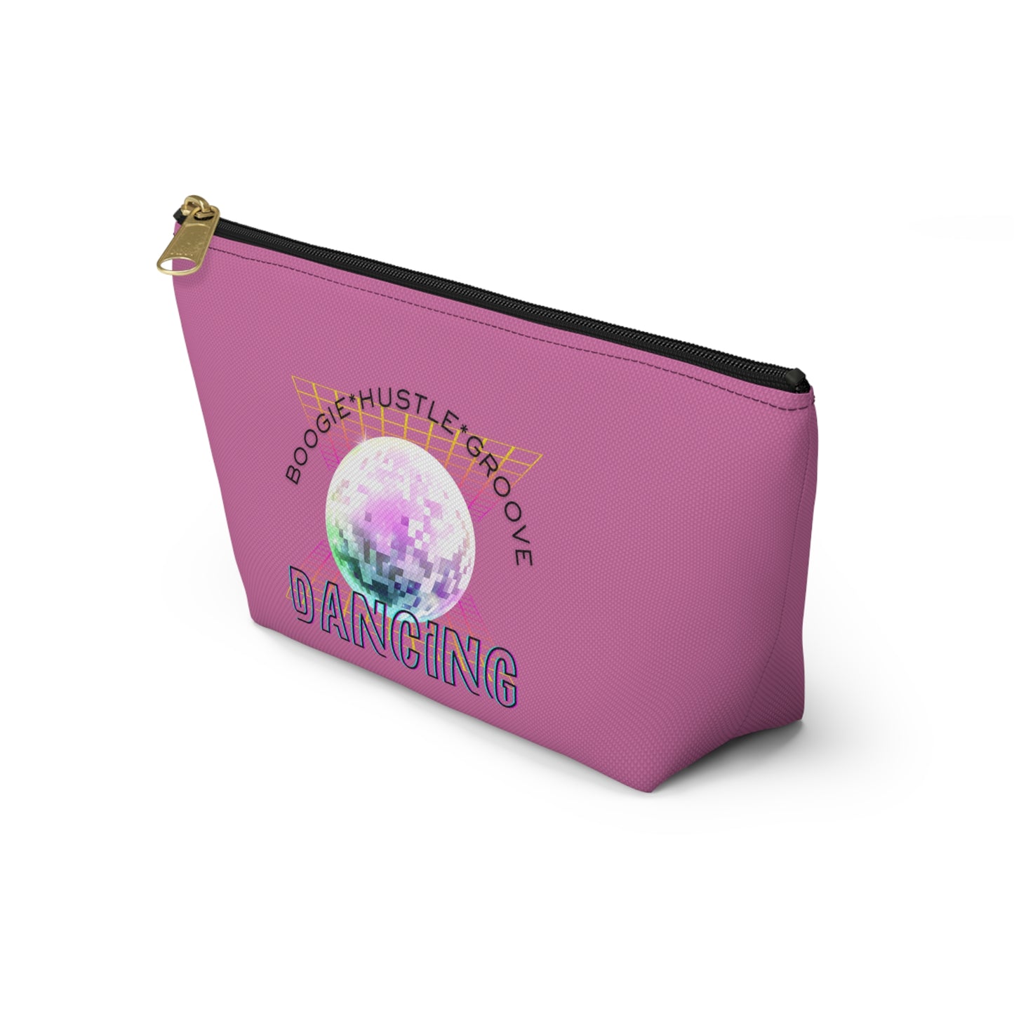 "Boogie, Hustle, Groove - Dancing" Retro Dance-Inspired Makeup Bag | Funky Bold Accessory Pouch for Dancers