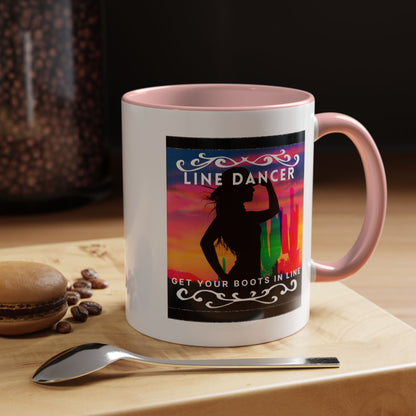 "Line Dancer" Accent Coffee Mug – Cute Cowgirl Graphic Ceramic Mug for Country Dance Lovers