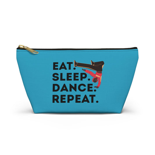 “Eat Sleep Dance Repeat” Makeup Bag – Bold B-Boy Dancer Graphic – Hip Hop Dance-Themed Zipper Pouch for Cosmetics, Accessories & Travel Essentials