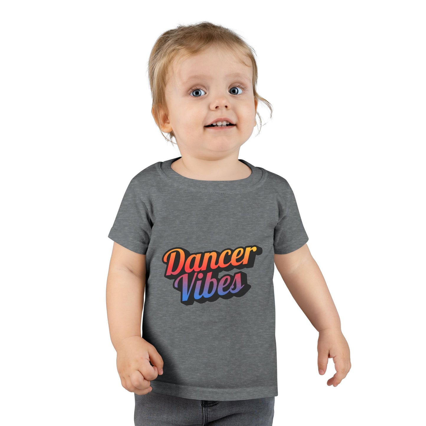 "Dancer Vibes" Toddler Dance T-Shirt – Colorful Text Graphic Short Sleeve Tee for Kids