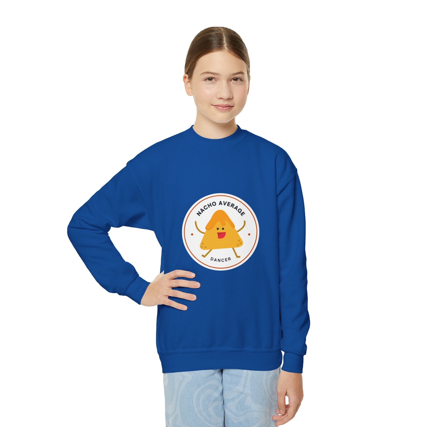 "Nacho Average Dancer" – Funny Youth Crewneck Dance Sweatshirt | Cute Nacho Graphic Kids Pullover