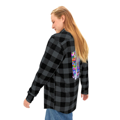 Levels Premium Collection Flannel Shirt – Unisex Streetwear Button-Up with "Levels Pictures Textures" Front Text and Bold Dancer Silhouette Back Graphic