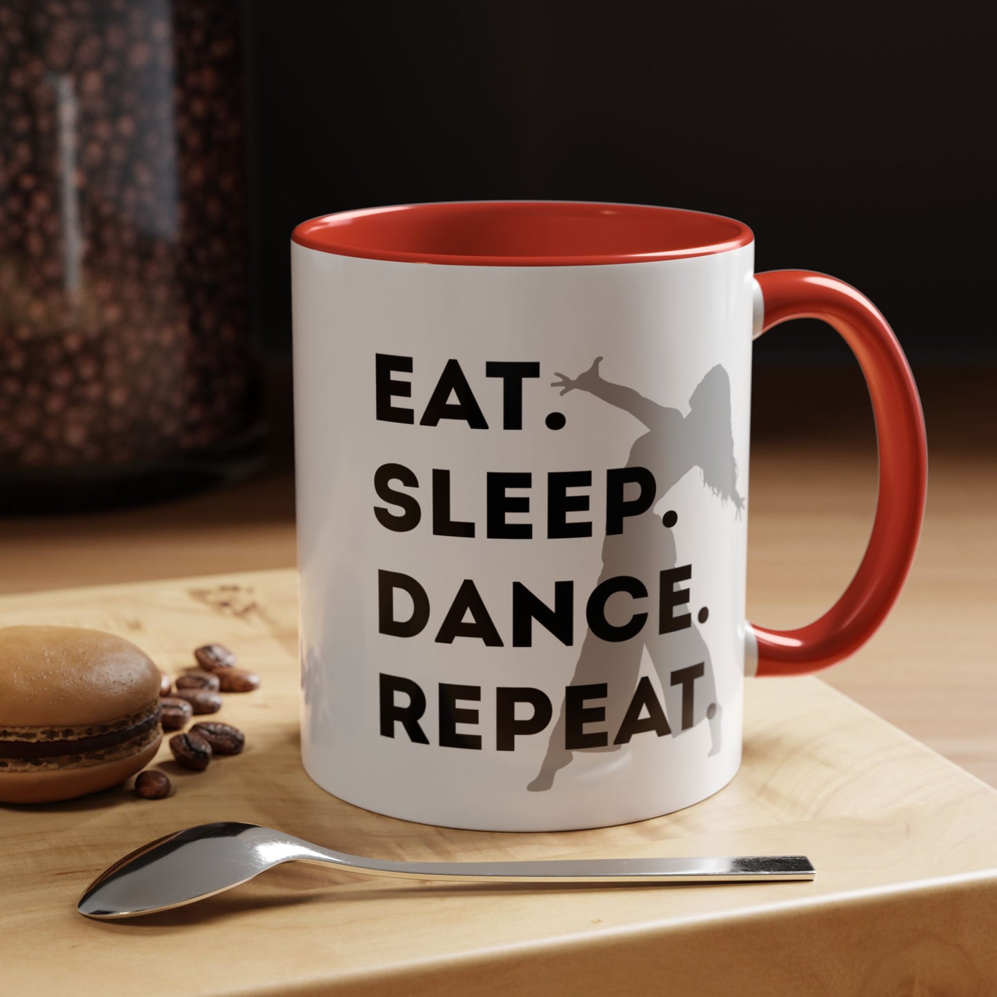 "Eat Sleep Dance Repeat" Accent Coffee Mug – Gray Dancer Graphic Ceramic Mug for Dance Lovers