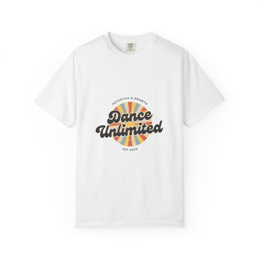 "Dance Unlimited, Potential & Growth" Unisex Garment-Dyed T-Shirt – Retro-Inspired Dance Motivation Graphic Tee – Inspirational Shirt for Dancers"
