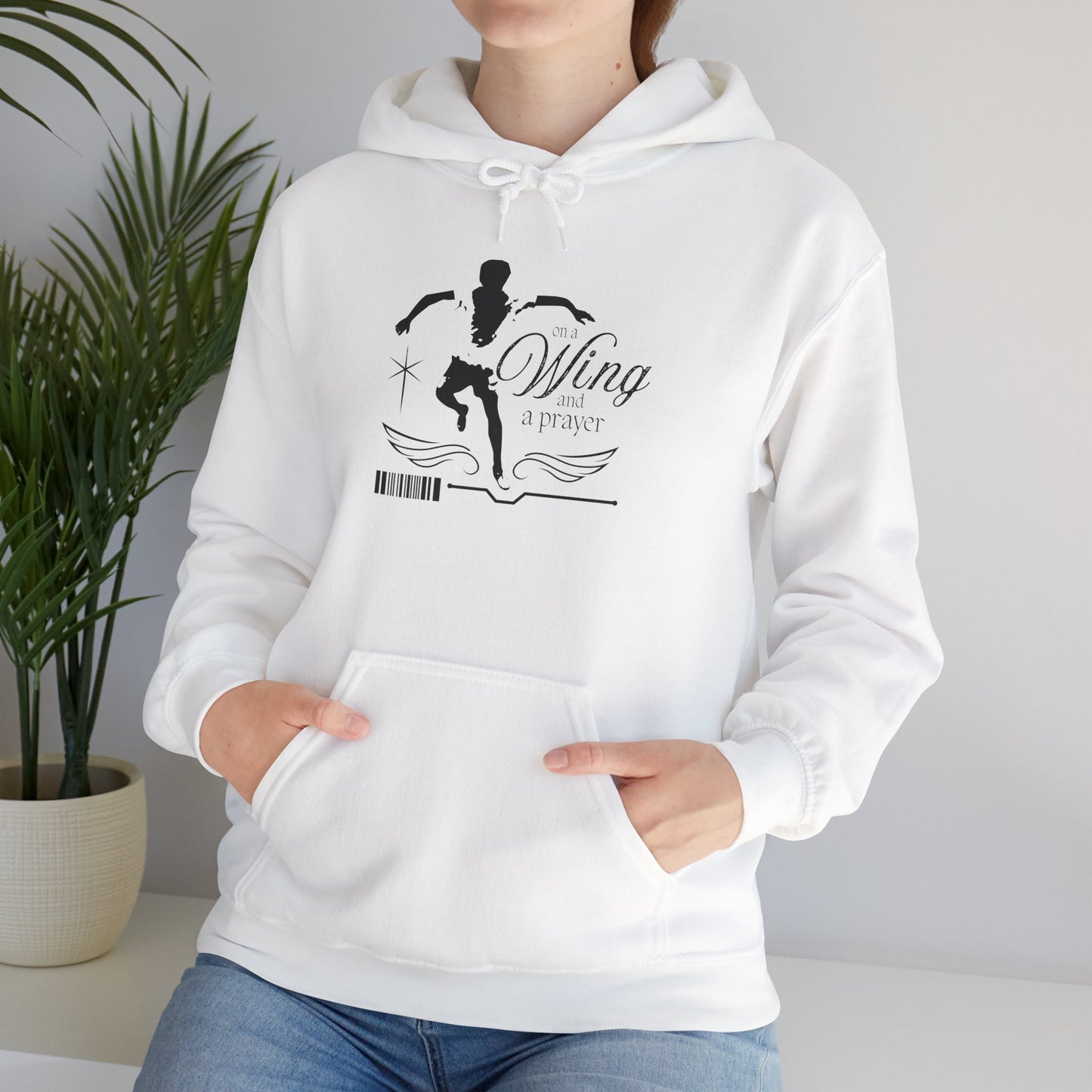 "On a Wing and a Prayer" Tap Dance Hoodie – Unisex Heavy Blend™ Hooded Sweatshirt with Streetwear-Inspired One-Footed Wing Dancer Graphic