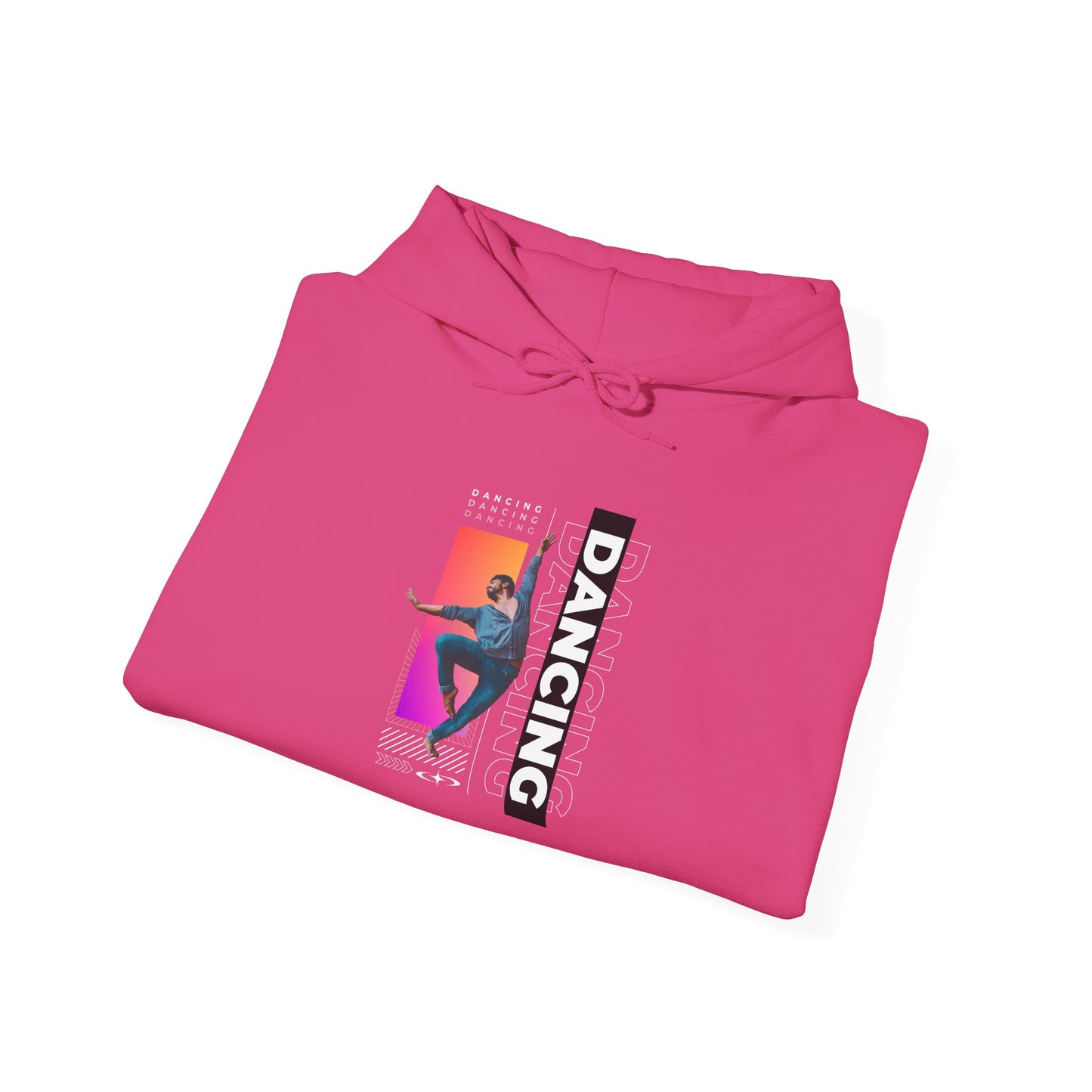“Dancing” Text with Streetwear-Style Male Dancer Graphic – Unisex Heavy Blend™ Hooded Sweatshirt – Cozy Dance Hoodie for Performers & Dance Enthusiasts