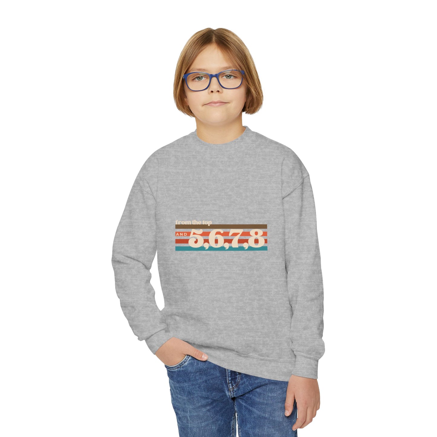 "From the Top and 5, 6, 7, 8" – Retro Dance Youth Crewneck Sweatshirt | Kids Dance Practice Pullover