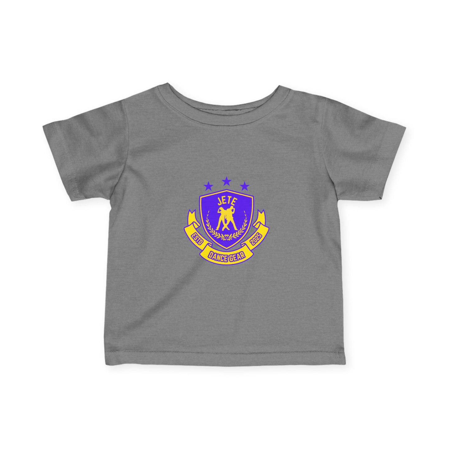 "Jeté Dance Gear" Infant Dance T-Shirt – Collegiate-Inspired Dancer Graphic Short Sleeve Tee for Babies