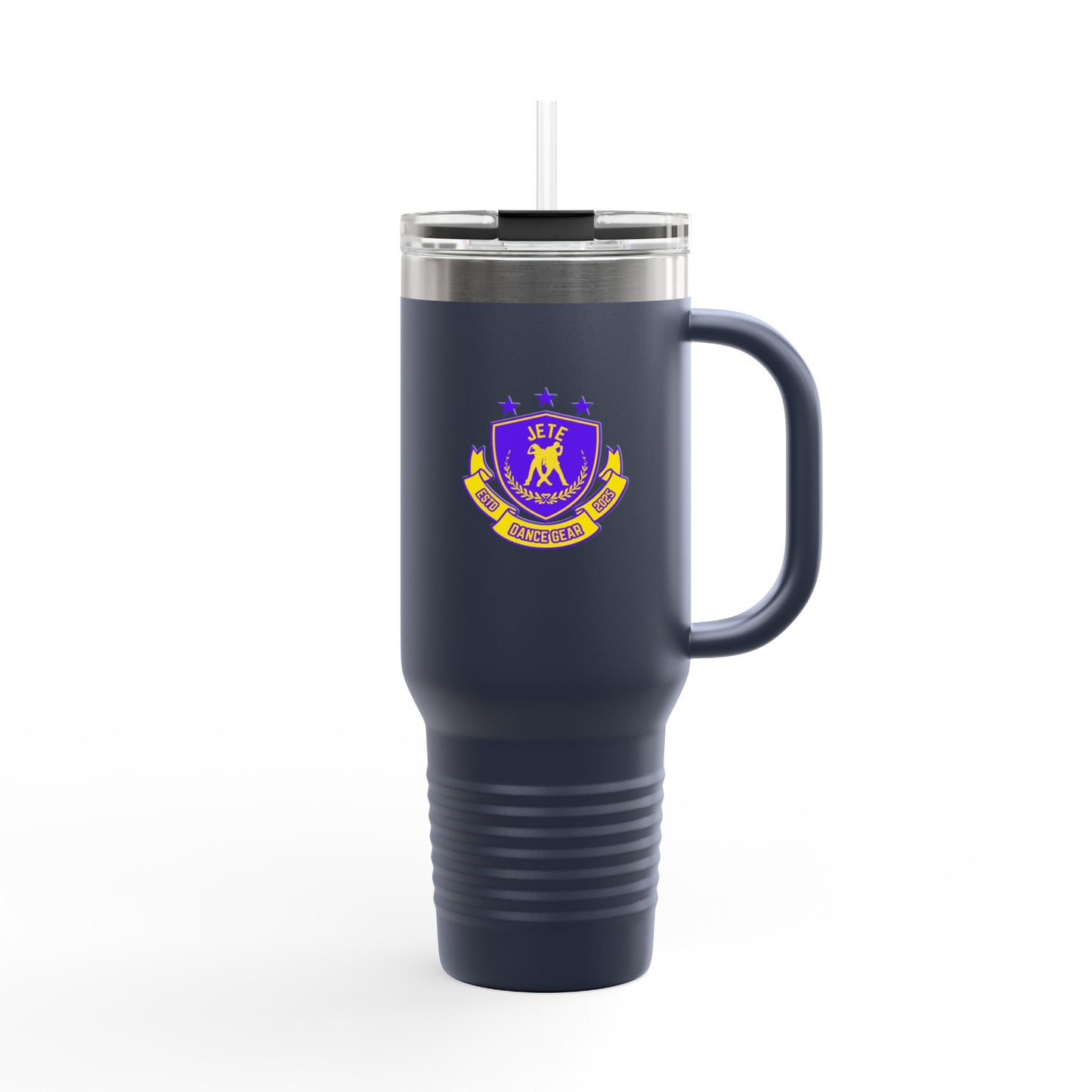 "Jeté Dance Gear Estd 2025" | 40oz Insulated Travel Mug with Collegiate-Inspired Graphic – Durable Stainless Steel Tumbler for Dancers & Dance Lovers
