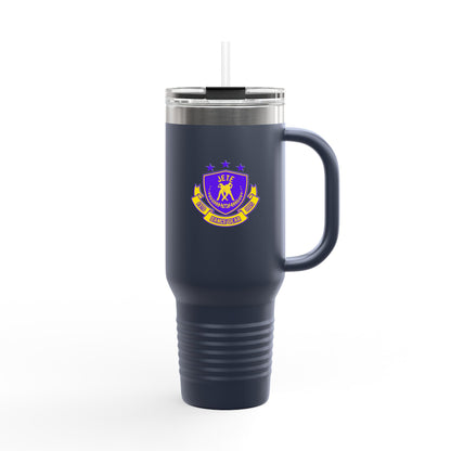 "Jeté Dance Gear Estd 2025" | 40oz Insulated Travel Mug with Collegiate-Inspired Graphic – Durable Stainless Steel Tumbler for Dancers & Dance Lovers