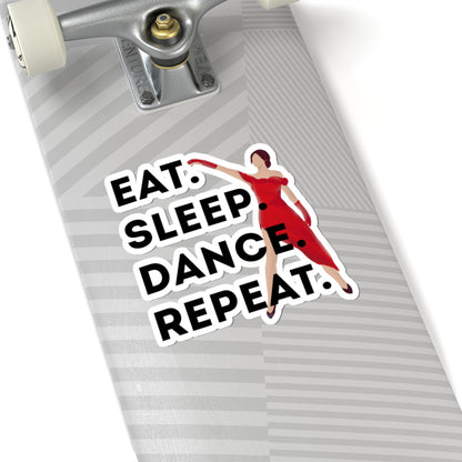 "Eat Sleep Dance Repeat" Kiss-Cut Sticker – Bold Dancer Graphic – Fun Dance-Themed Vinyl Sticker for Laptops, Journals & Water Bottles