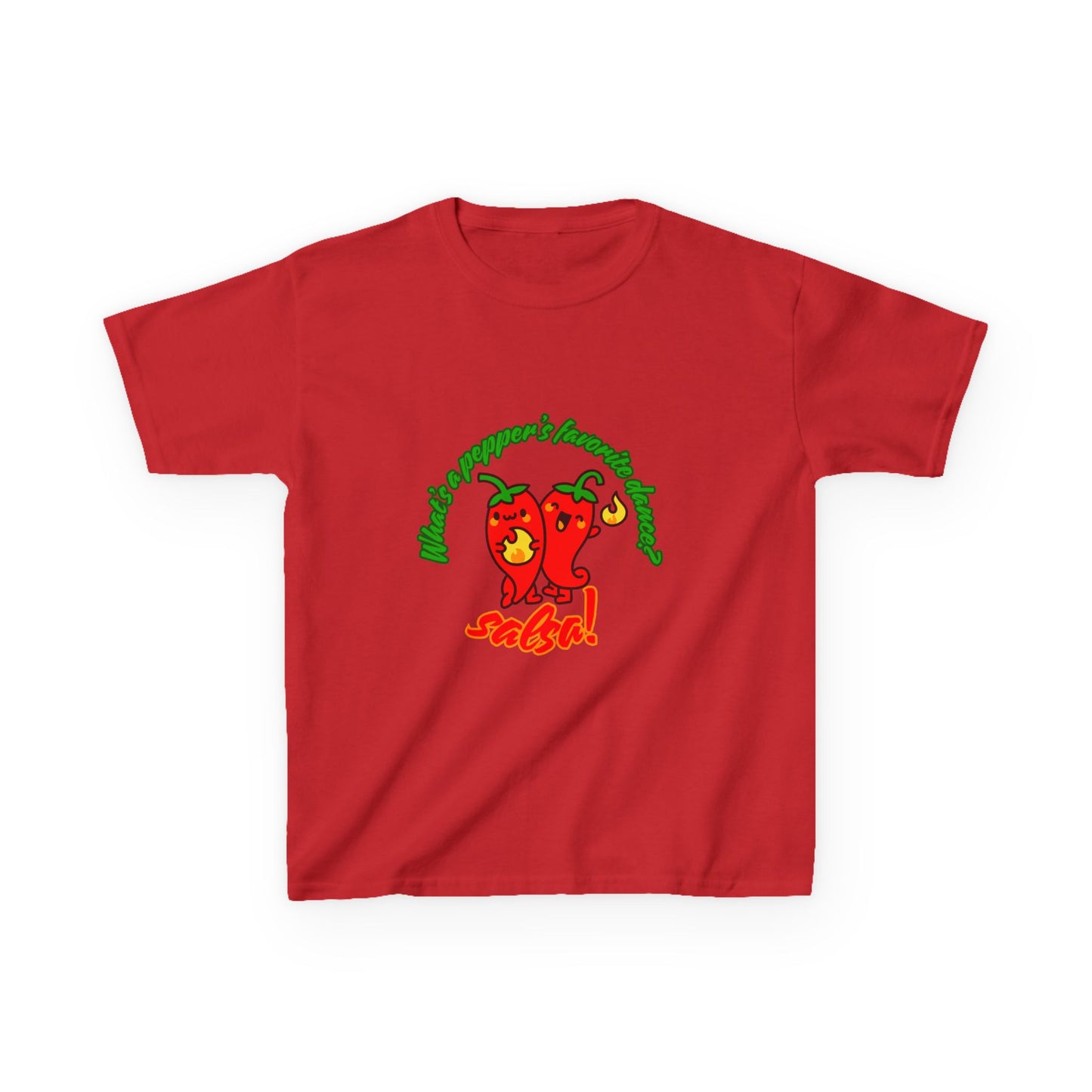 "What’s a Pepper’s Favorite Dance? Salsa!" Youth Short Sleeve Tee – Funny Dance Shirt with Cute Pepper Graphic for Kids