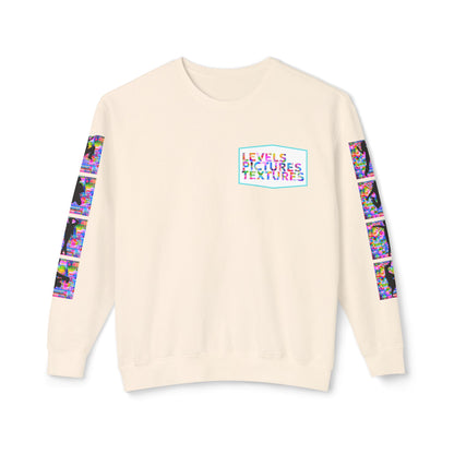 Levels Premium Collection Dance Crewneck Sweatshirt – Vibrant Unisex Streetwear Pullover with "Levels Pictures Textures" Front Text and Dancer Silhouettes on Sleeves