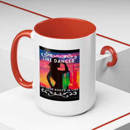 "Line Dancer" Accent Coffee Mug – Cute Cowgirl Graphic Ceramic Mug for Country Dance Lovers