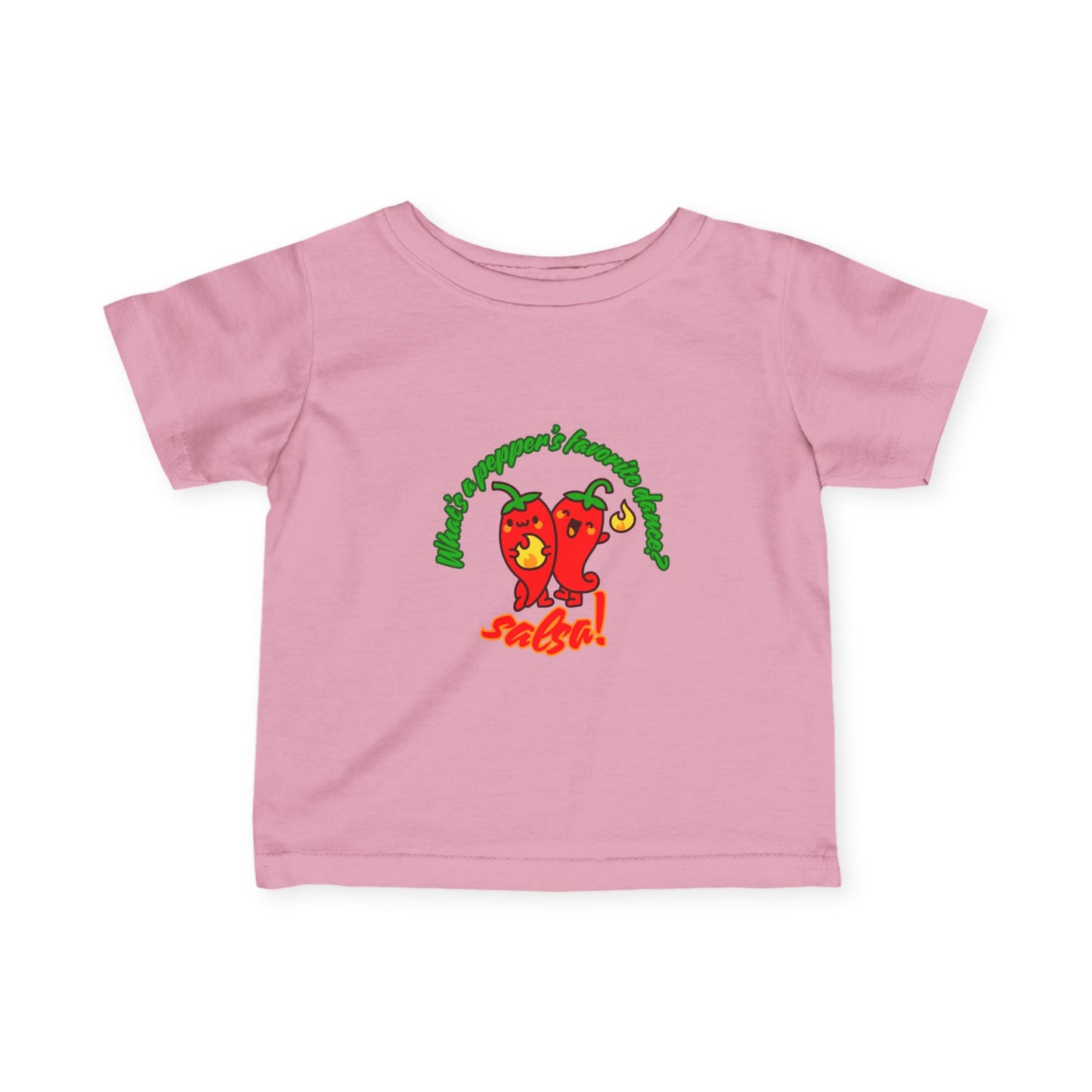"What's a Pepper's Favorite Dance? Salsa!" Cute Dance-Themed Infant Fine Jersey Tee with Spicy Pepper Graphic – Funny Baby T-Shirt for Little Movers