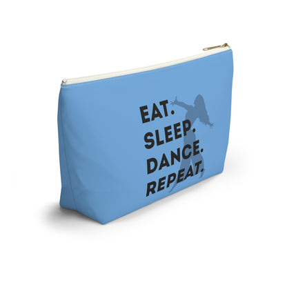 “Eat Sleep Dance Repeat” Makeup Bag – Bold Dancer Graphic – Dance-Themed Zipper Pouch for Cosmetics, Accessories & Travel Essentials