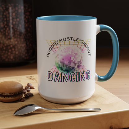 "Boogie, Hustle, Groove - Dancing" Disco Accent Coffee Mug – Fun Retro Dance Gift for Coffee Lovers