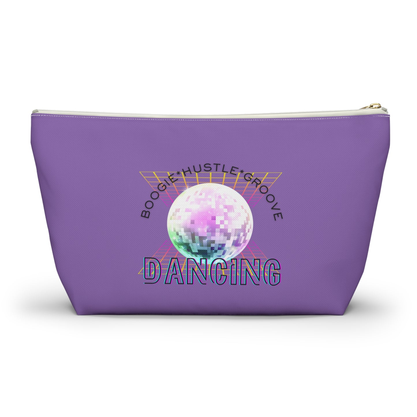 "Boogie, Hustle, Groove - Dancing" Retro Dance-Inspired Makeup Bag | Funky Bold Accessory Pouch for Dancers