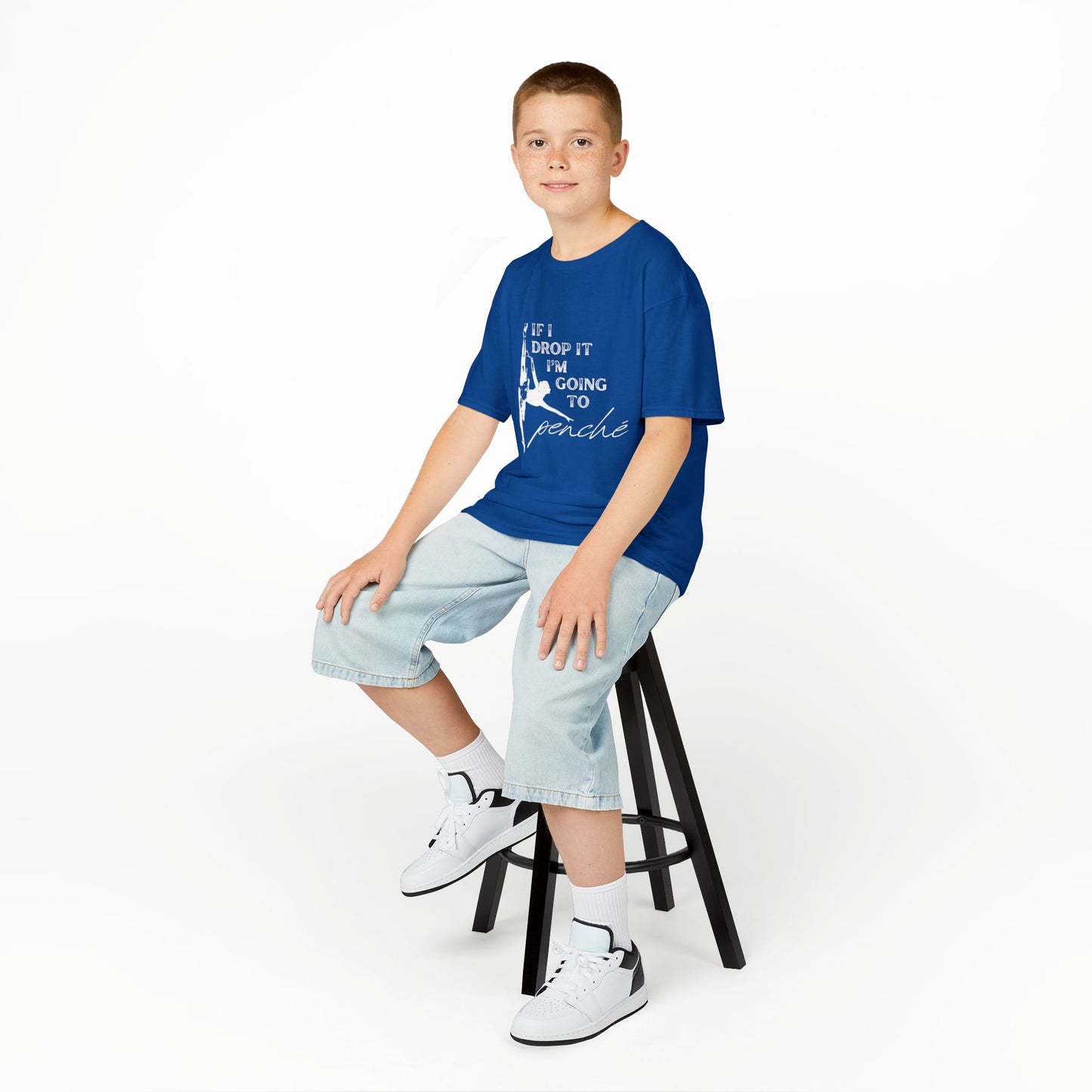 “If I Drop It, I’m Going to Penché” Funny Dance T-Shirt – Youth Short Sleeve Tee with Dancer Graphic and Optional Name or Studio Personalization