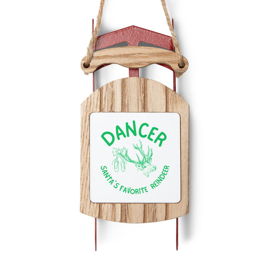 “Dancer Santa's Favorite Reindeer” Sled Ornament – Vintage Santa Ballet-Themed Christmas Decoration (Wooden Holiday Ornament for Dancers)