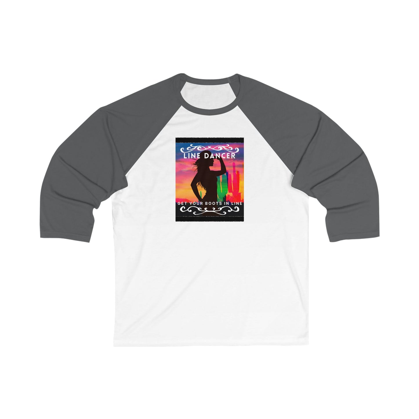 "Line Dancer – Get Your Boots in Line" Unisex 3/4 Sleeve Baseball Tee – Western-Inspired Country Dance Shirt for Dancers