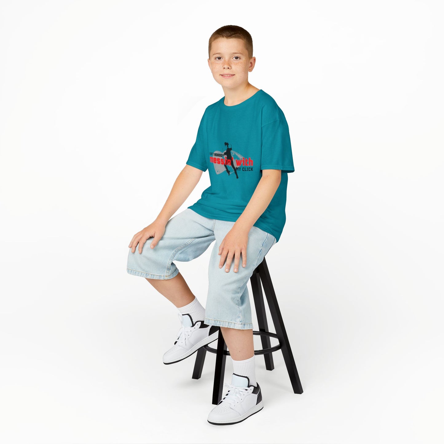 "Ain’t Nobody Messin’ With My Click" – Youth Short Sleeve Dance Tee with Tap Shoes & Tap Dancer Graphic