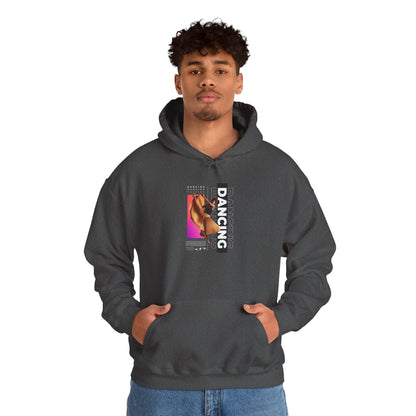 "Dancing” Text with Streetwear-Style Female Dancer Graphic - Unisex Heavy Blend™ Hooded Sweatshirt – Cozy Dance Hoodie for Ballet & Hip-Hop Enthusiasts