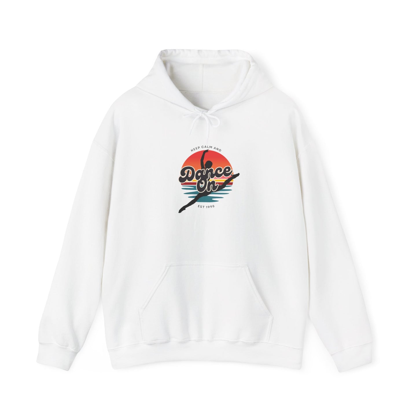 “Keep Calm and Dance On” Retro Hoodie – Unisex Dance-Inspired Hooded Sweatshirt for Dancers & Movement Lovers