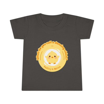 "What Do You Call a Dancing Chick? Poultry in Motion" Toddler Dance T-Shirt – Cute Chicken Graphic Short Sleeve Tee for Kids
