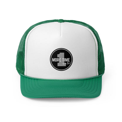 "One More Time is a Lie" Dance Quote Unisex Trucker Hat – Emblem Graphic Cap for Dancers & Dance Moms – Funny Dance Rehearsal Hat