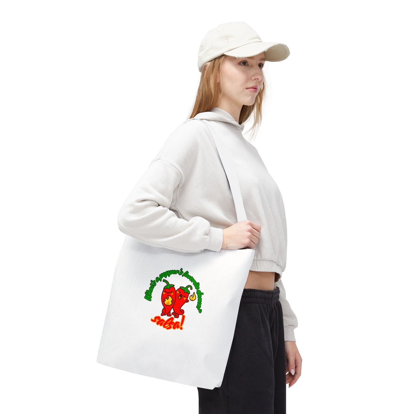 “What’s a Pepper’s Favorite Dance? Salsa!” Salsa Dance Pun Tote Bag – Funny Kawaii Pepper Graphic Canvas Bag for Dancers & Food Lovers