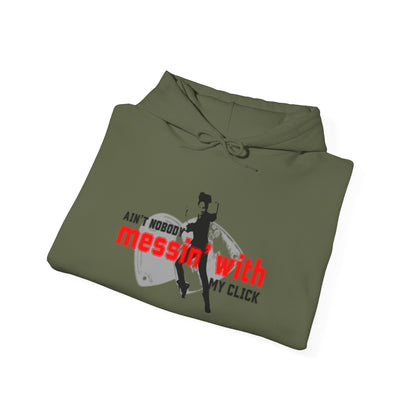 “Ain’t Nobody Messin’ with My Click” Tap Dance Graphic with Tap Shoes & Dancer | Streetwear-Inspired Tap Dancing Hoodie for Dancers - Unisex Heavy Blend™ Hooded Sweatshirt