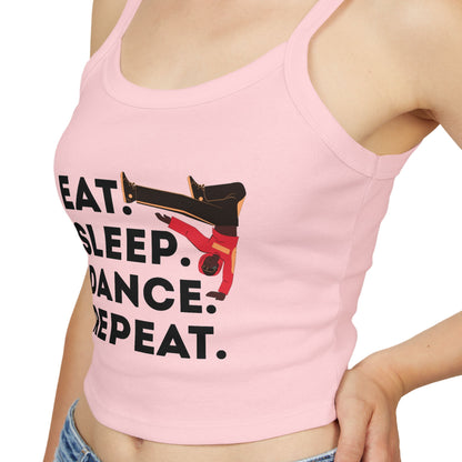 "Eat Sleep Dance Repeat" Women's Spaghetti Strap Dance Tank Top – Bold B-Boy Graphic Streetwear Style