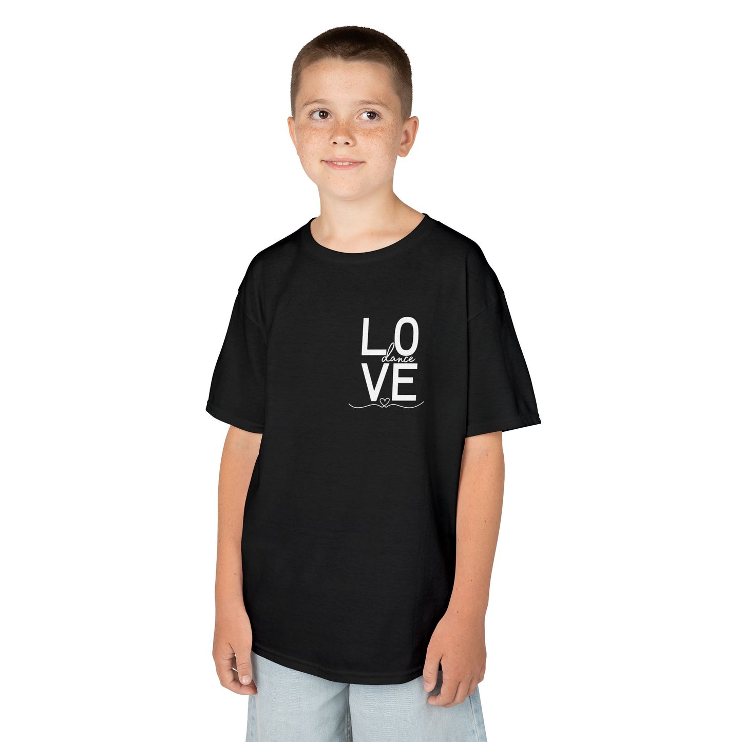"LOVE Dance" Youth Short Sleeve Tee – Script Letter Graphic Dance Lover T-Shirt