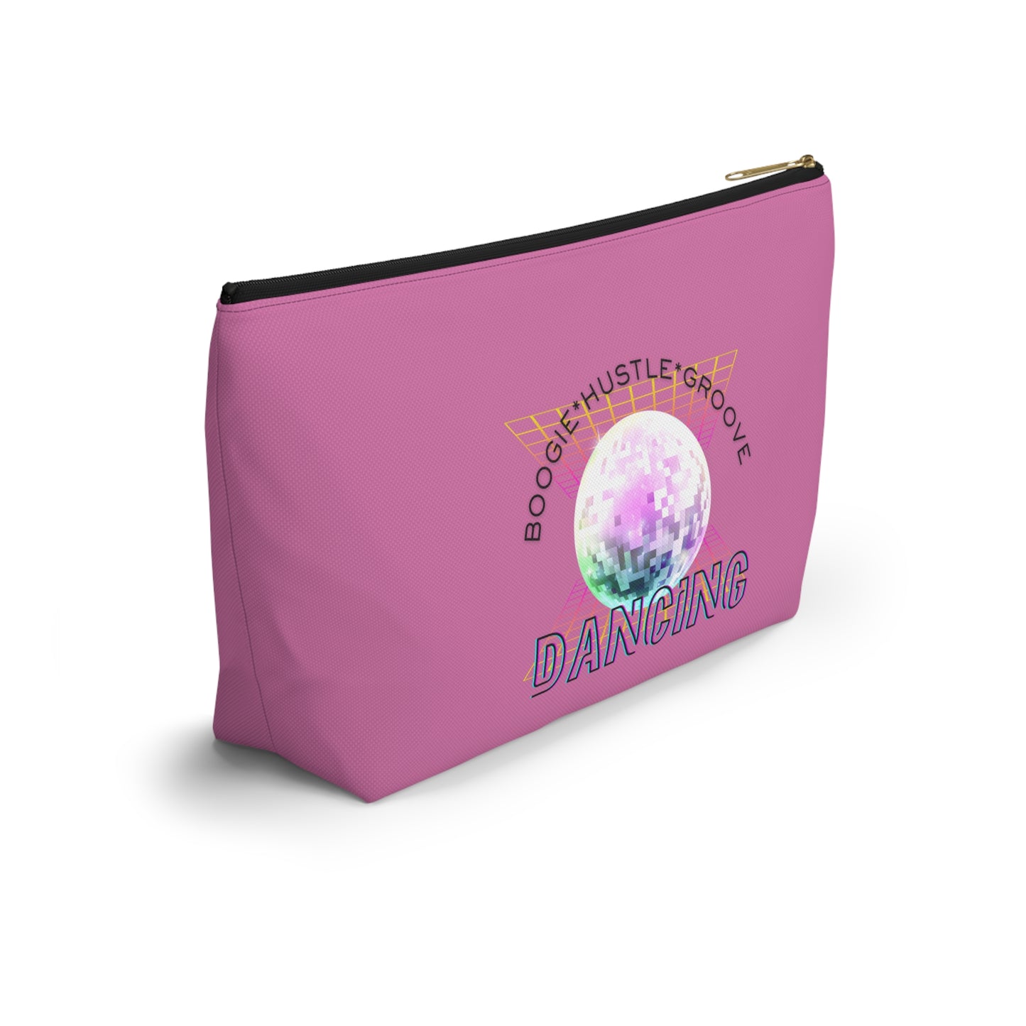 "Boogie, Hustle, Groove - Dancing" Retro Dance-Inspired Makeup Bag | Funky Bold Accessory Pouch for Dancers