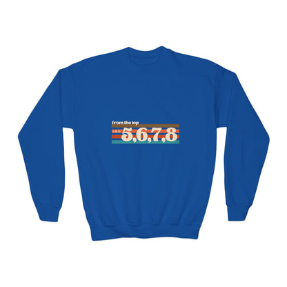 "From the Top and 5, 6, 7, 8" – Retro Dance Youth Crewneck Sweatshirt | Kids Dance Practice Pullover