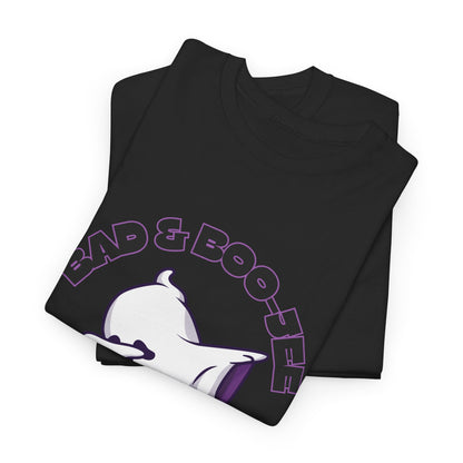 “Bad & Boo-jee” Funny Halloween Dance T-Shirt with Cute Ghost Dab Graphic - Unisex Heavy Cotton Tee