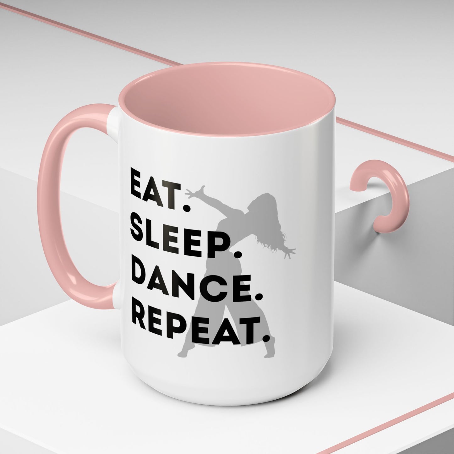 "Eat Sleep Dance Repeat" Accent Coffee Mug – Gray Dancer Graphic Ceramic Mug for Dance Lovers