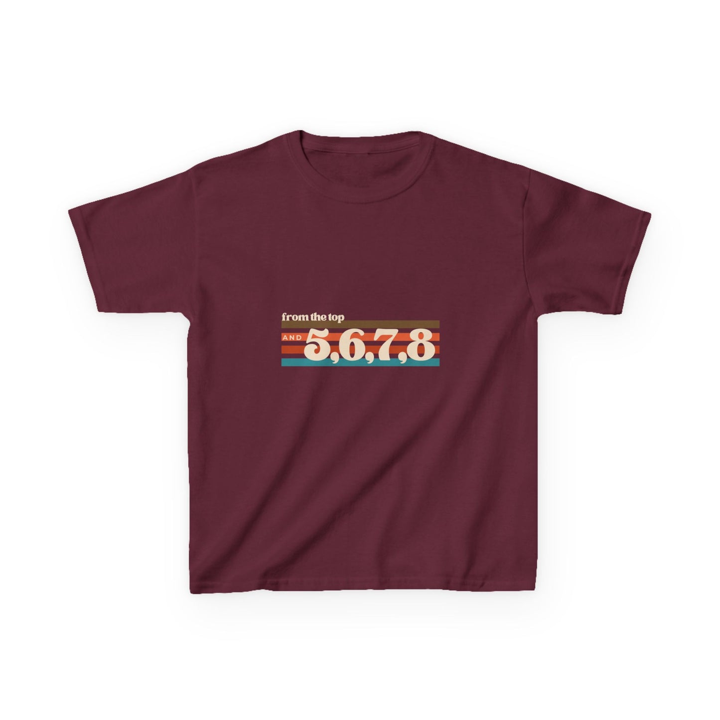 “From the Top and 5, 6, 7, 8” Youth Short Sleeve Tee – Retro Graphic Dance Shirt for Kids and Young Performers