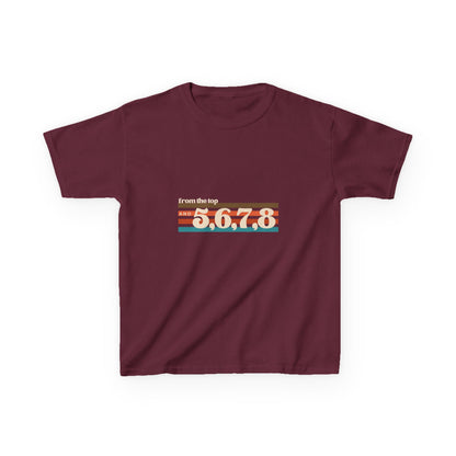 “From the Top and 5, 6, 7, 8” Youth Short Sleeve Tee – Retro Graphic Dance Shirt for Kids and Young Performers