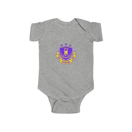 "Jeté Dance Gear" Infant Short Sleeve Bodysuit – Collegiate-Inspired Dance Graphic Baby Outfit for Future Dancers