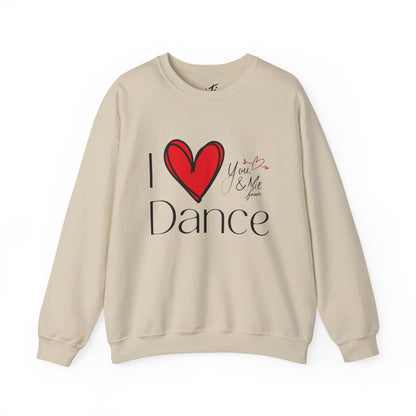 "I Love Dance" Unisex Crewneck Sweatshirt – Hand-Drawn Heart & Note Graphic Dance Lover Pullover