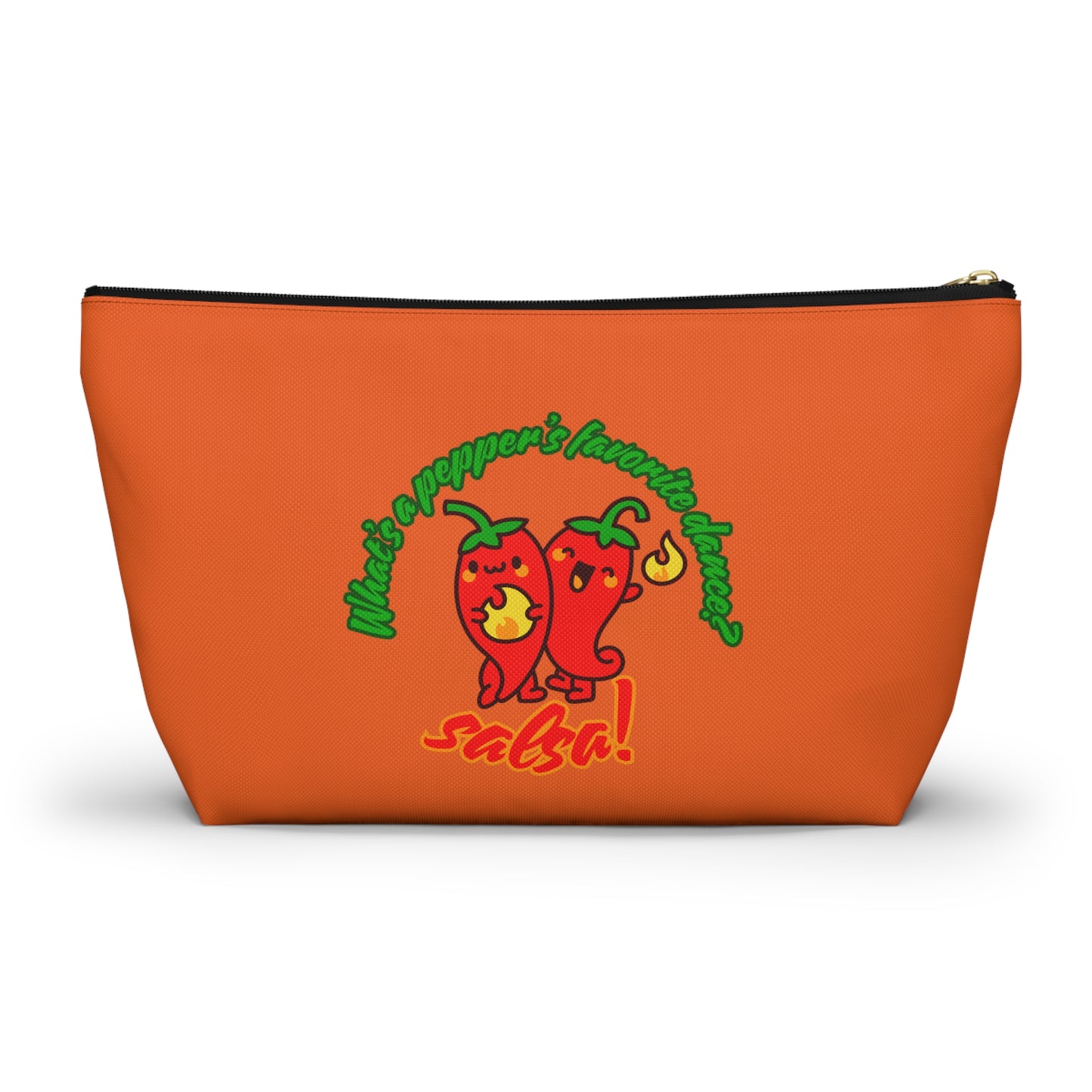 "What’s a Pepper’s Favorite Dance? Salsa!" Makeup Bag – Funny Dance Pun with Colorful Pepper Graphic – Cute Zipper Pouch for Cosmetics, Accessories & Gifts